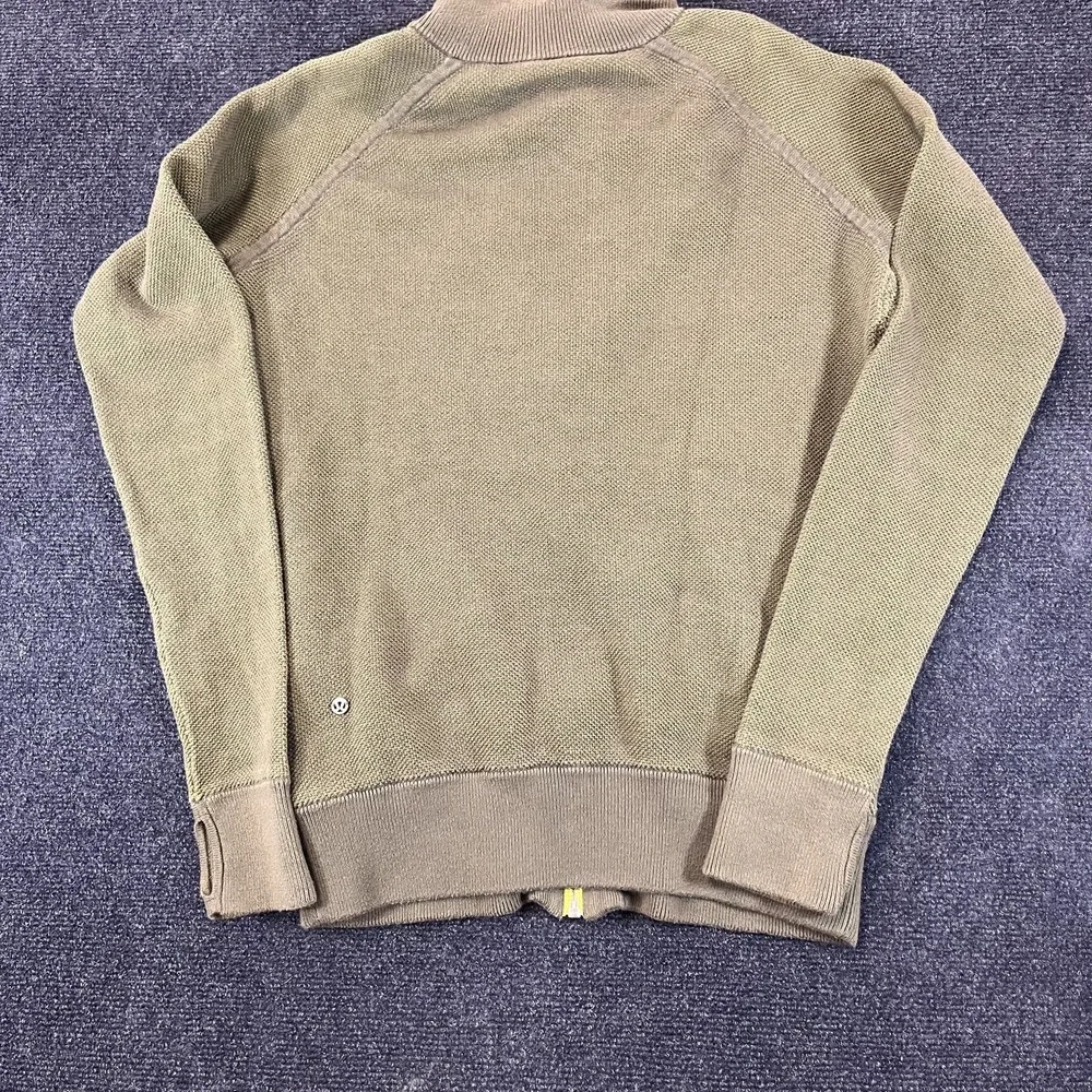 Lululemon‎ Sweater Mens Medium Green Full Zip Knit High Collar Thumbholes Logo